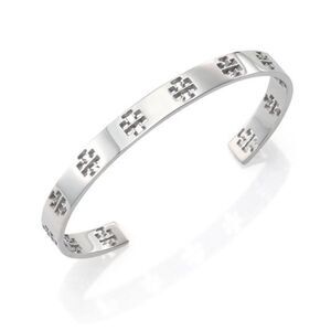 New Tory Burch Silver Logo Cut-Out Cuff Bracelet